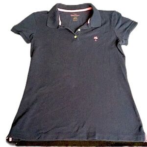 Lilly Pulitzer Shortsleeve Dark Navy Blue and Pink Polo